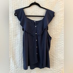 Button Up Ruffle Sleeve Blouse